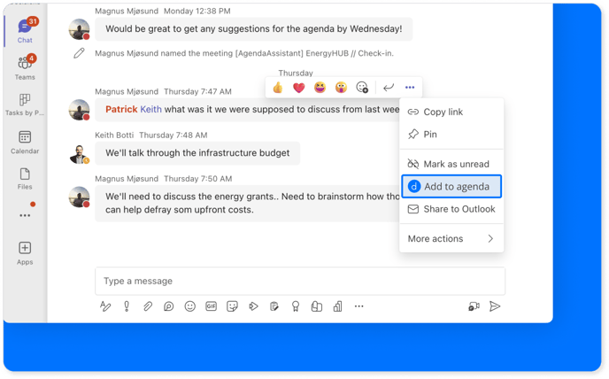 Add to Agenda From Chat Feature Focus - November Product Updates