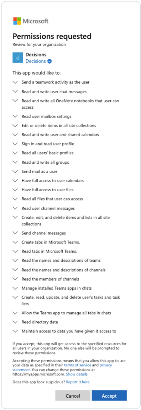 Decisions Enterprise App Permissions Scopes 2024