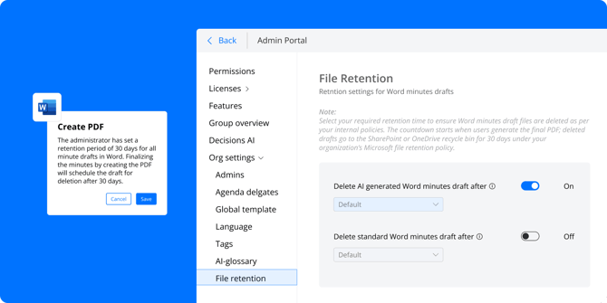 July 2025 Product Updates - Set Retention Period for Word Meeting Minutes Drafts