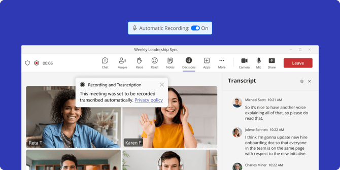 Decisions Meeting Transcription Settings