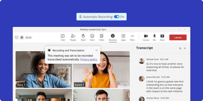 Decisions Meeting Transcription Settings