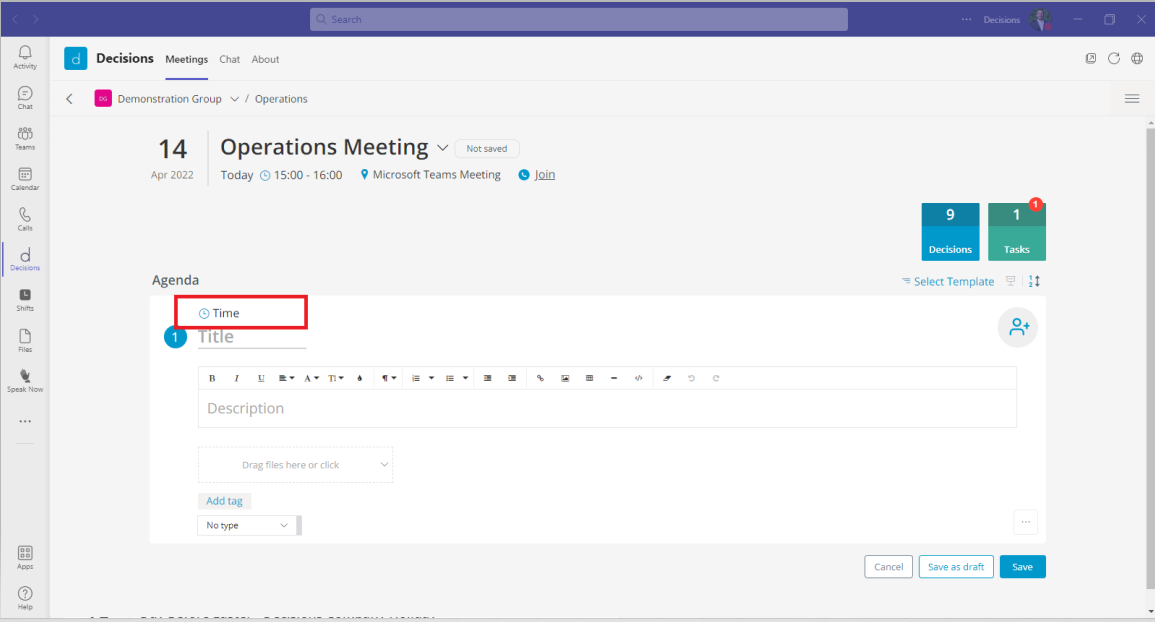 Create your first Agenda in Microsoft Teams