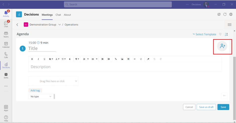 Create your first Agenda in Microsoft Teams