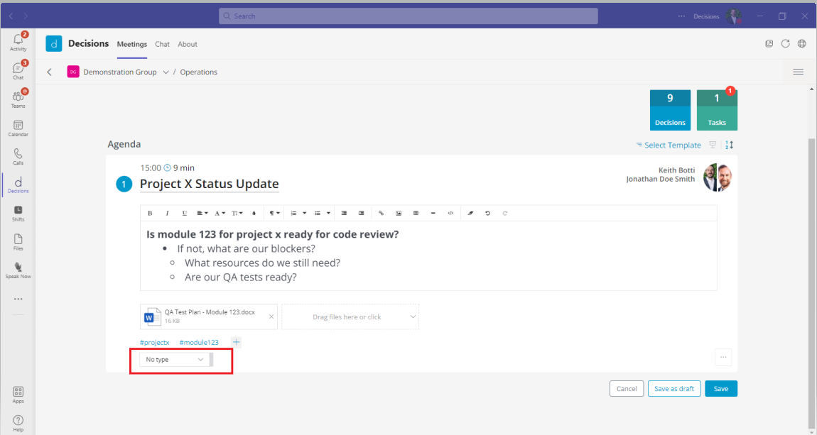 Create your first Agenda in Microsoft Teams
