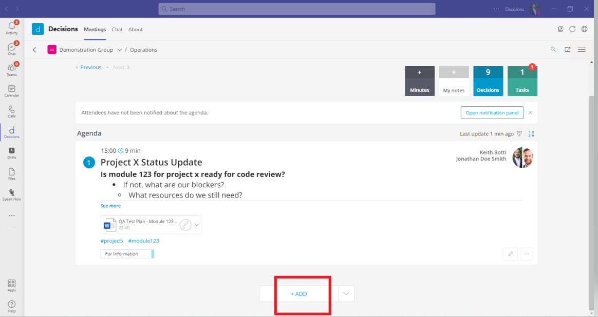 Create your first Agenda in Microsoft Teams