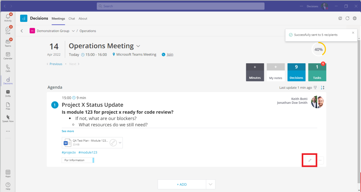 Create your first Agenda in Microsoft Teams