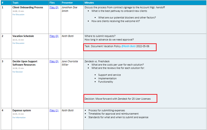 Create meeting minutes in OneNote