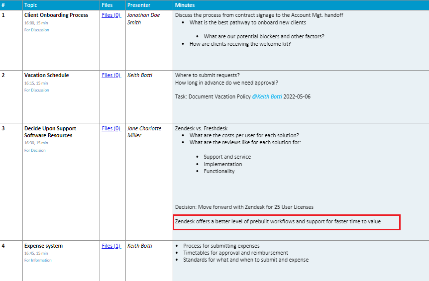 Create meeting minutes in OneNote