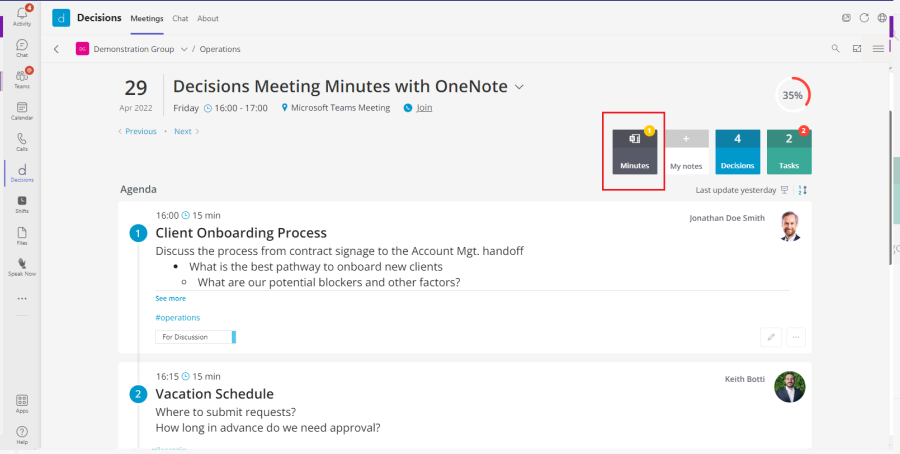 Create meeting minutes in OneNote